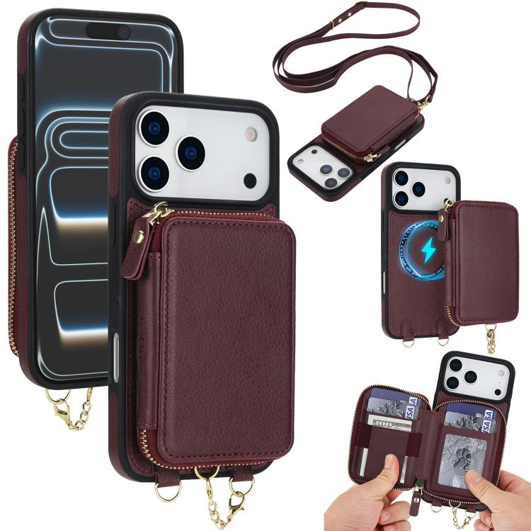 Cartera bandolera 2 en 1 con cremallera y funda trasera de cuero para teléfono AwQuer, For iPhone 17 Pro Max, For iPhone 17 Pro, For iPhone 17, For iPhone Air, For iPhone 16 Pro Max, For iPhone 16 Pro