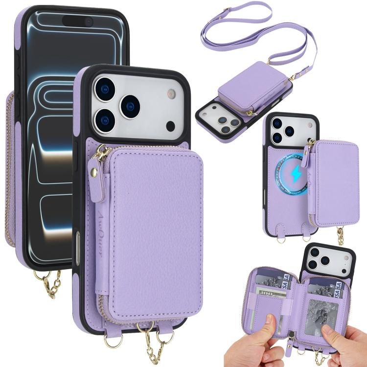 Cartera bandolera 2 en 1 con cremallera y funda trasera de cuero para teléfono AwQuer, For iPhone 17 Pro Max, For iPhone 17 Pro, For iPhone 17, For iPhone Air, For iPhone 16 Pro Max, For iPhone 16 Pro