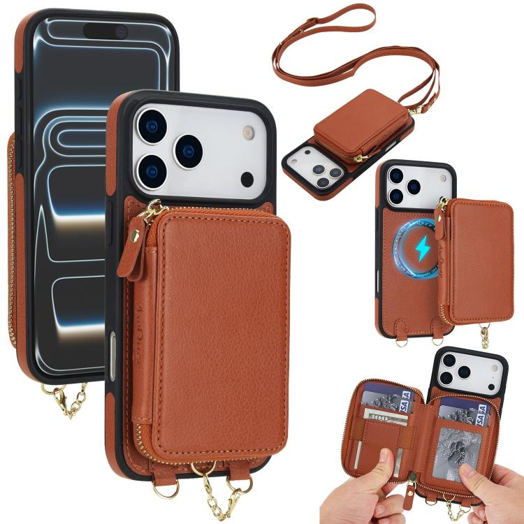 Cartera bandolera 2 en 1 con cremallera y funda trasera de cuero para teléfono AwQuer, For iPhone 17 Pro Max, For iPhone 17 Pro, For iPhone 17, For iPhone Air, For iPhone 16 Pro Max, For iPhone 16 Pro