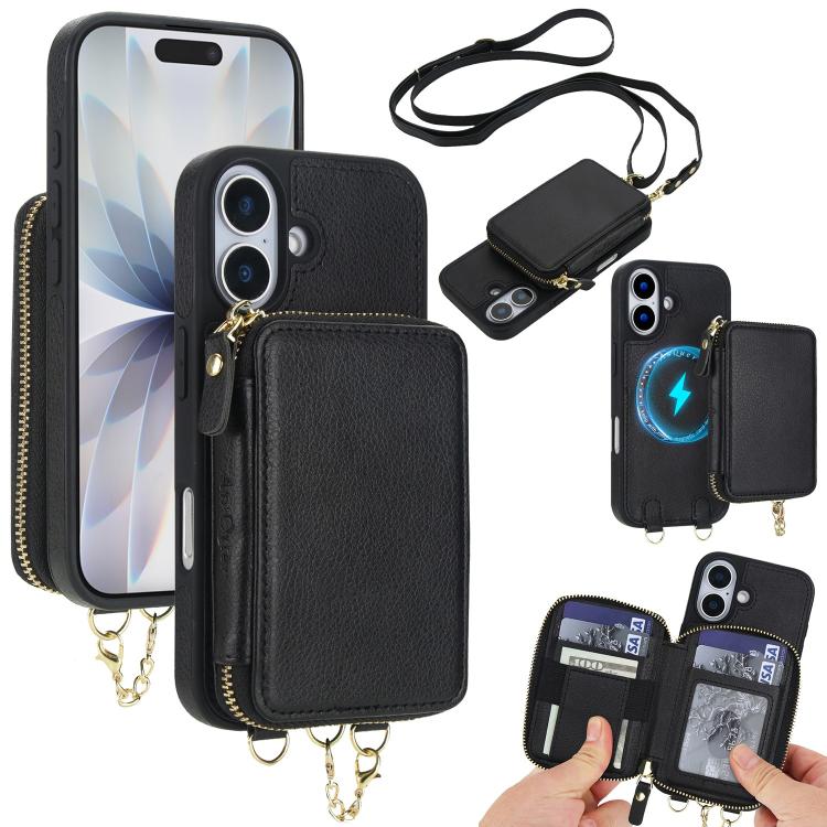 Cartera bandolera 2 en 1 con cremallera y funda trasera de cuero para teléfono AwQuer, For iPhone 17 Pro Max, For iPhone 17 Pro, For iPhone 17, For iPhone Air, For iPhone 16 Pro Max, For iPhone 16 Pro