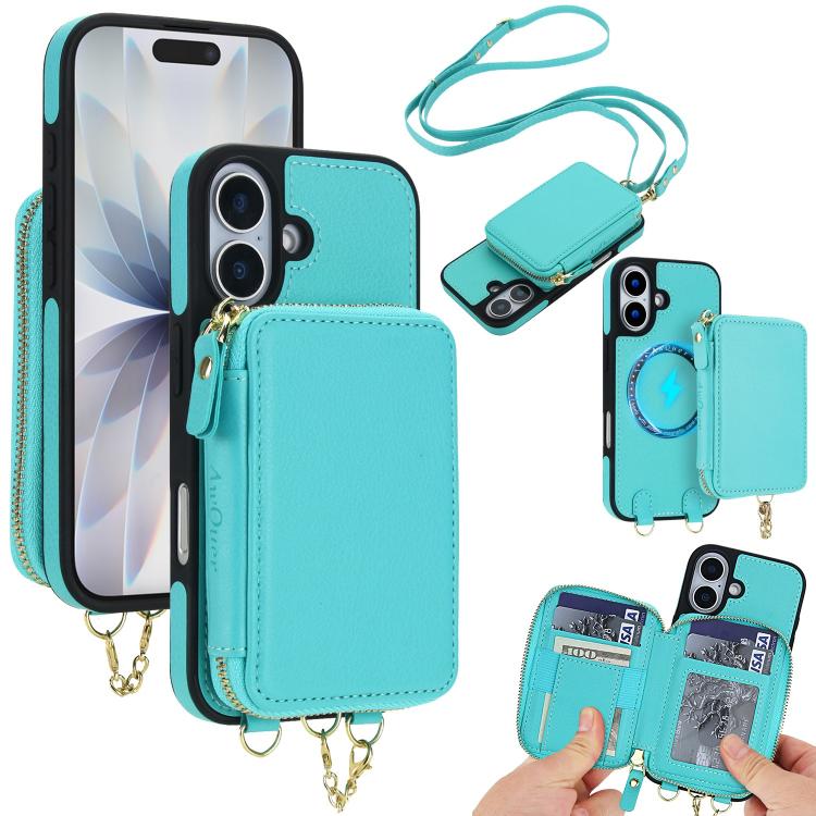 Cartera bandolera 2 en 1 con cremallera y funda trasera de cuero para teléfono AwQuer, For iPhone 17 Pro Max, For iPhone 17 Pro, For iPhone 17, For iPhone Air, For iPhone 16 Pro Max, For iPhone 16 Pro