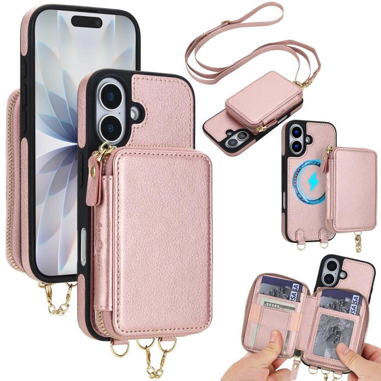 Cartera bandolera 2 en 1 con cremallera y funda trasera de cuero para teléfono AwQuer, For iPhone 17 Pro Max, For iPhone 17 Pro, For iPhone 17, For iPhone Air, For iPhone 16 Pro Max, For iPhone 16 Pro