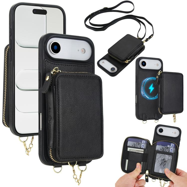 Cartera bandolera 2 en 1 con cremallera y funda trasera de cuero para teléfono AwQuer, For iPhone 17 Pro Max, For iPhone 17 Pro, For iPhone 17, For iPhone Air, For iPhone 16 Pro Max, For iPhone 16 Pro
