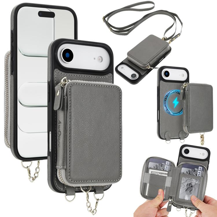 Cartera bandolera 2 en 1 con cremallera y funda trasera de cuero para teléfono AwQuer, For iPhone 17 Pro Max, For iPhone 17 Pro, For iPhone 17, For iPhone Air, For iPhone 16 Pro Max, For iPhone 16 Pro