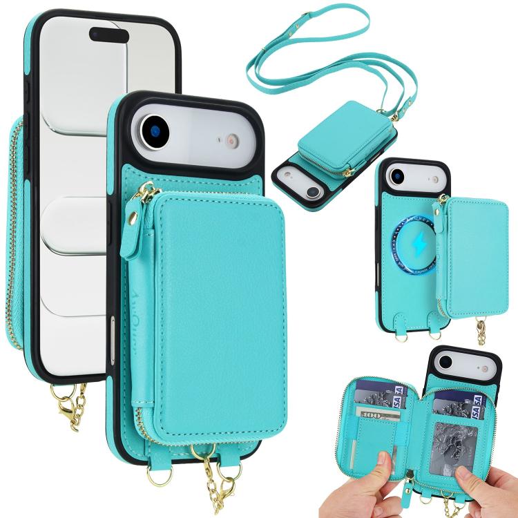 Cartera bandolera 2 en 1 con cremallera y funda trasera de cuero para teléfono AwQuer, For iPhone 17 Pro Max, For iPhone 17 Pro, For iPhone 17, For iPhone Air, For iPhone 16 Pro Max, For iPhone 16 Pro