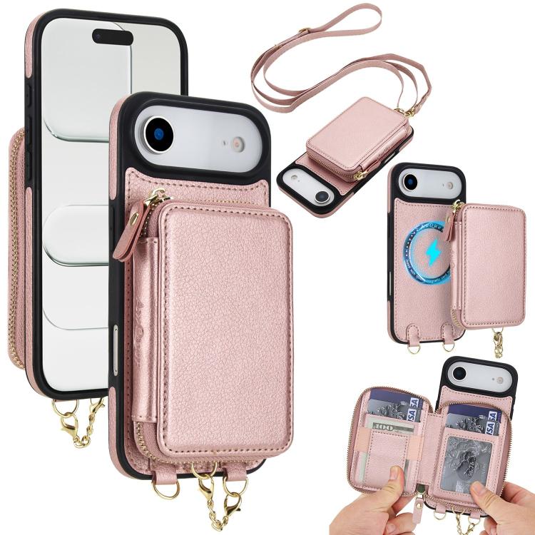 Cartera bandolera 2 en 1 con cremallera y funda trasera de cuero para teléfono AwQuer, For iPhone 17 Pro Max, For iPhone 17 Pro, For iPhone 17, For iPhone Air, For iPhone 16 Pro Max, For iPhone 16 Pro
