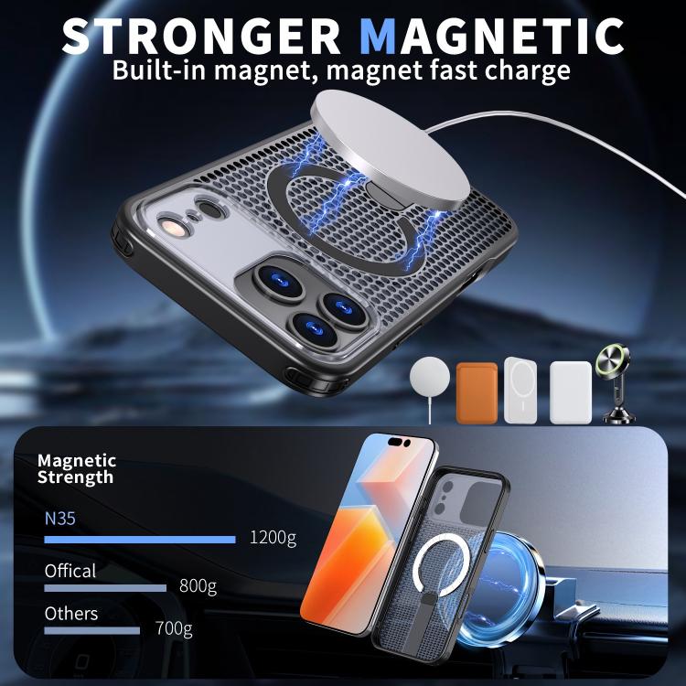 Funda para teléfono Kalebol Honeycomb Cooling MagSafe Holder, For iPhone 17e / 16e, For iPhone 17 Pro Max, For iPhone 17 Pro, For iPhone 17, For iPhone Air, For iPhone 16 Pro Max, For iPhone 16 Pro, For iPhone 16 Plus