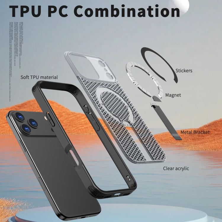 Funda para teléfono Kalebol Honeycomb Cooling MagSafe Holder, For iPhone 17e / 16e, For iPhone 17 Pro Max, For iPhone 17 Pro, For iPhone 17, For iPhone Air, For iPhone 16 Pro Max, For iPhone 16 Pro, For iPhone 16 Plus