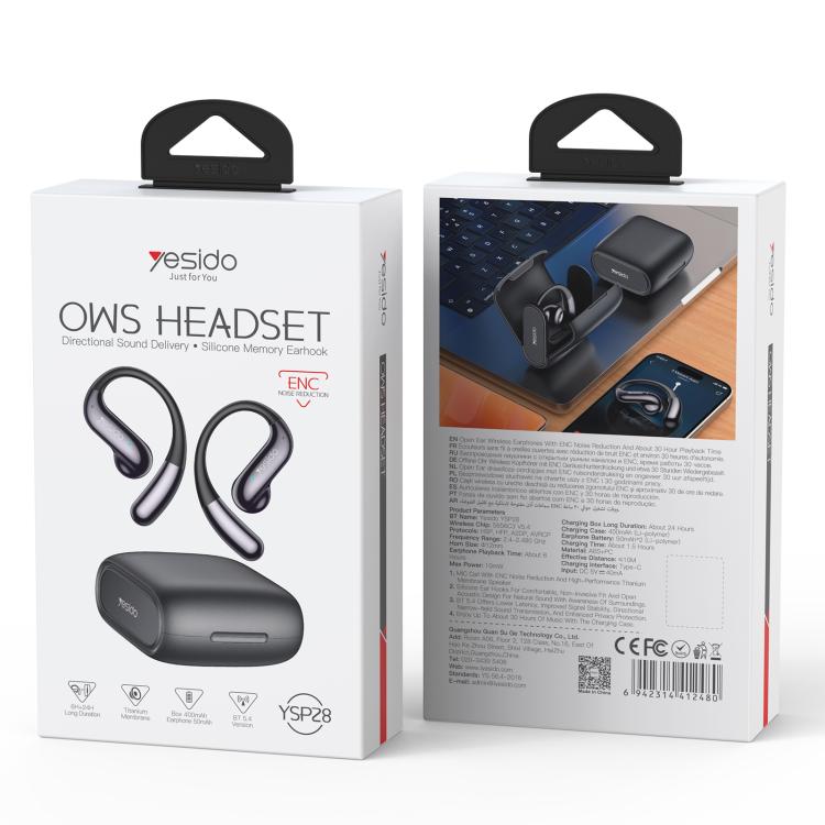 Auriculares Bluetooth abiertos OWS Yesido YSP28 ENC con cancelación de ruido y gancho para la oreja., YSP28