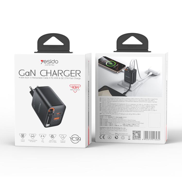 Cargador rápido Yesido YC99 de 40 W con cable telescópico USB tipo C., YC99