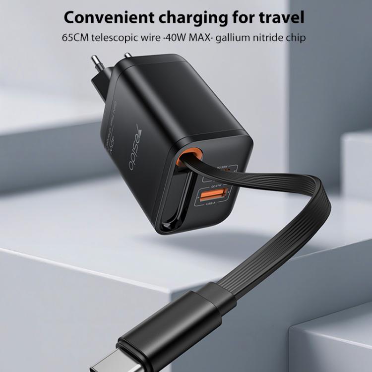 Cargador rápido Yesido YC99 de 40 W con cable telescópico USB tipo C., YC99