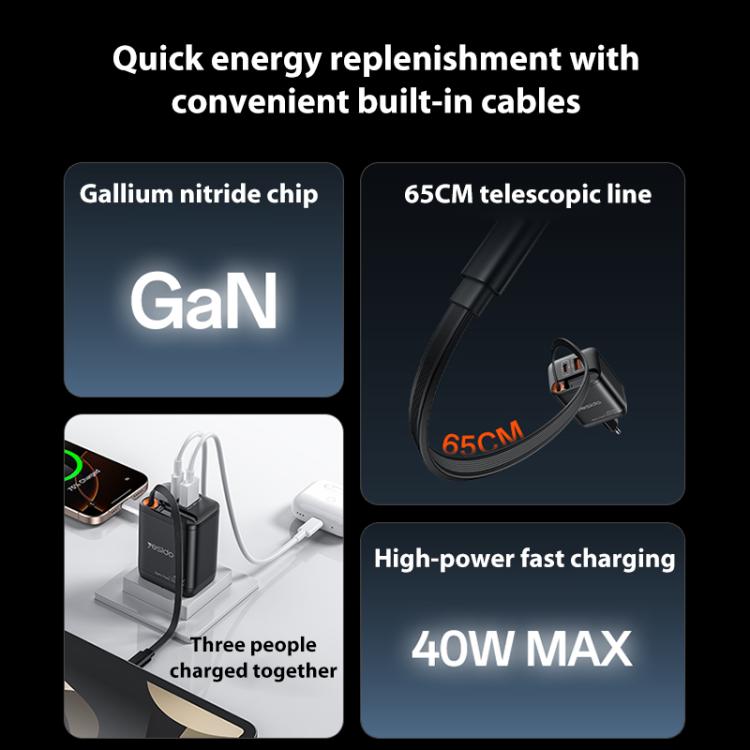 Cargador rápido Yesido YC99 de 40 W con cable telescópico USB tipo C., YC99