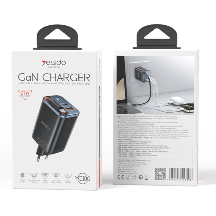 Cargador rápido Yesido YC100 de 67 W con cable telescópico tipo C., YC100