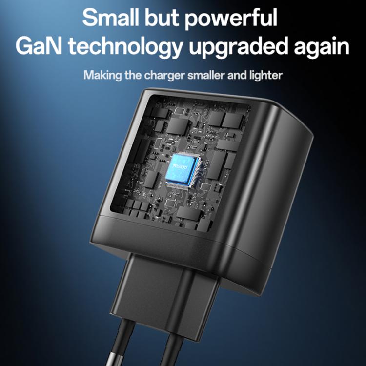 Cargador rápido Yesido YC144C de 65 W con tres puertos y cable USB-C de 1 m., YC144C