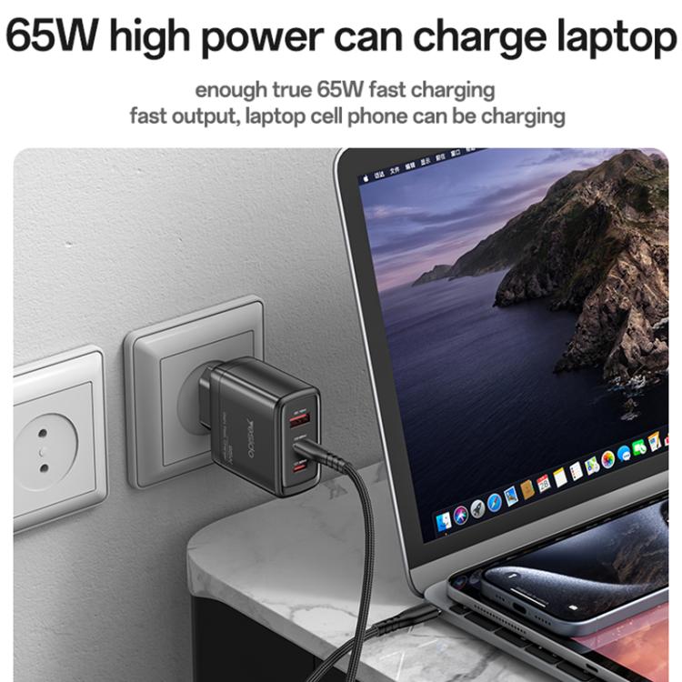 Cargador rápido Yesido YC144C de 65 W con tres puertos y cable USB-C de 1 m., YC144C