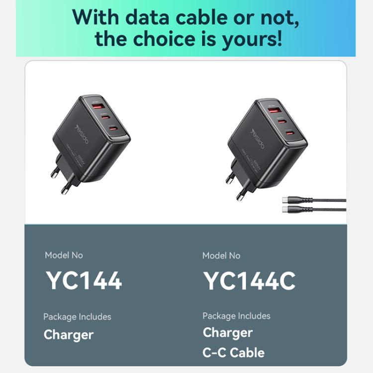 Cargador rápido de tres puertos Yesido YC144 de 65 W, YC144