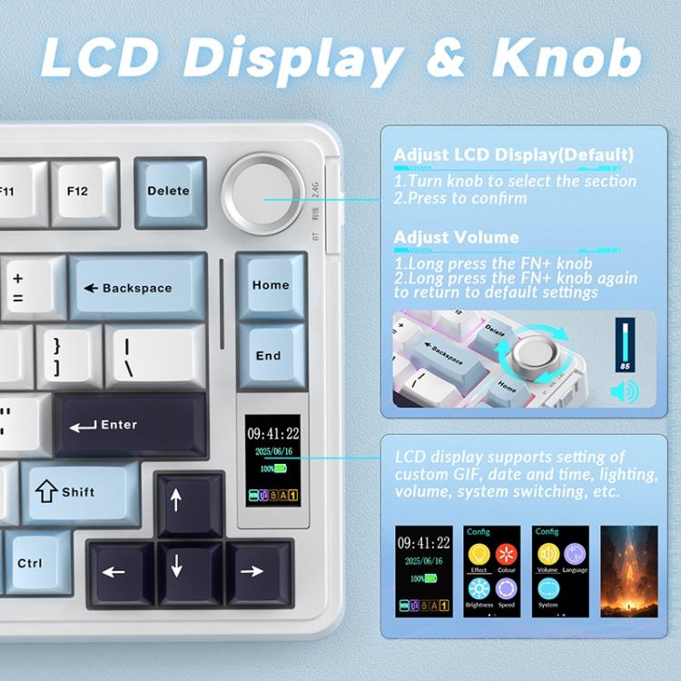 Teclado mecánico AULA S75 Pro de 80 teclas con cable/2.4G/Bluetooth, tres modelos personalizables con degradado.