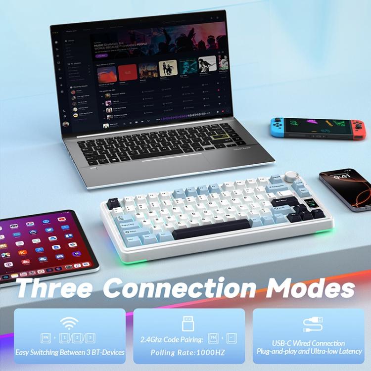 Teclado mecánico AULA S75 Pro de 80 teclas con cable/2.4G/Bluetooth, tres modelos personalizables con degradado.
