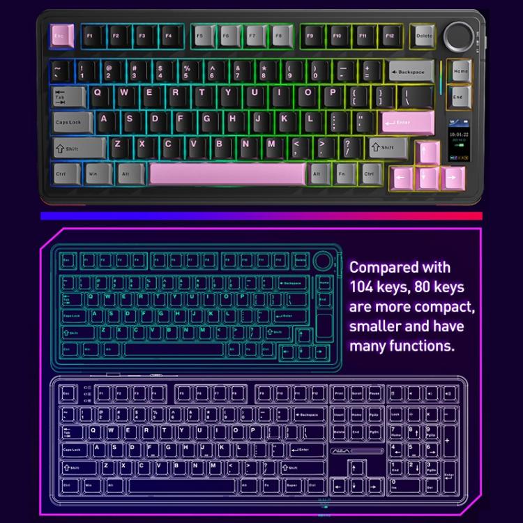 Teclado mecánico AULA S75 Pro de 80 teclas con cable/2.4G/Bluetooth, tres modelos personalizables con degradado.