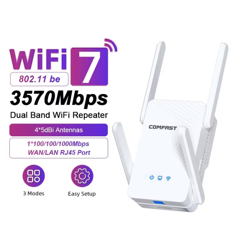 Repetidor inalámbrico Gigabit de doble banda COMFAST CF-WR773BE de 3570 Mbps con extensor de señal WiFi7, EU Plug, US Plug, UK Plug, AU Plug