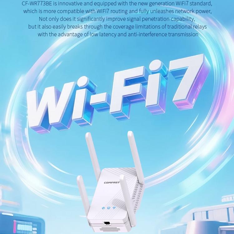 Repetidor inalámbrico Gigabit de doble banda COMFAST CF-WR773BE de 3570 Mbps con extensor de señal WiFi7, EU Plug, US Plug, UK Plug, AU Plug