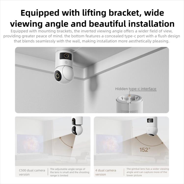 Cámara inteligente Xiaomi Mijia original con 4 lentes duales, PTZ, detección por IA de 360 grados, 5MP, WiFi y 6 cámaras de seguridad para el hogar compatibles con la aplicación Mi Home., Xiaomi Mijia Smart Camera 4 Dual Lens