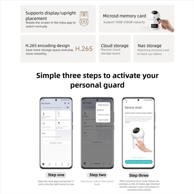 Cámara inteligente Xiaomi Mijia original con 4 lentes duales, PTZ, detección por IA de 360 grados, 5MP, WiFi y 6 cámaras de seguridad para el hogar compatibles con la aplicación Mi Home., Xiaomi Mijia Smart Camera 4 Dual Lens