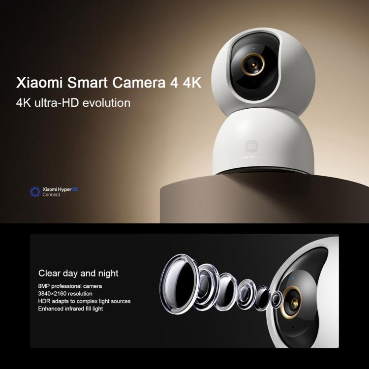 Cámara inteligente Xiaomi original 4 4K Wi-Fi de doble banda 6 8MP HDR Seguimiento por IA Visión nocturna Audio bidireccional Seguridad para el hogar Monitor de bebé Cámara para mascotas, Xiaomi Smart Camera 4 4K