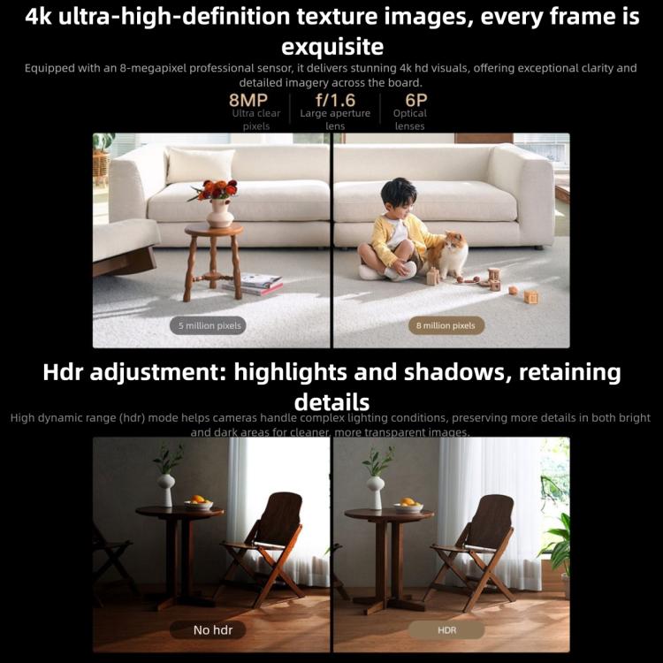 Cámara inteligente Xiaomi original 4 4K Wi-Fi de doble banda 6 8MP HDR Seguimiento por IA Visión nocturna Audio bidireccional Seguridad para el hogar Monitor de bebé Cámara para mascotas, Xiaomi Smart Camera 4 4K