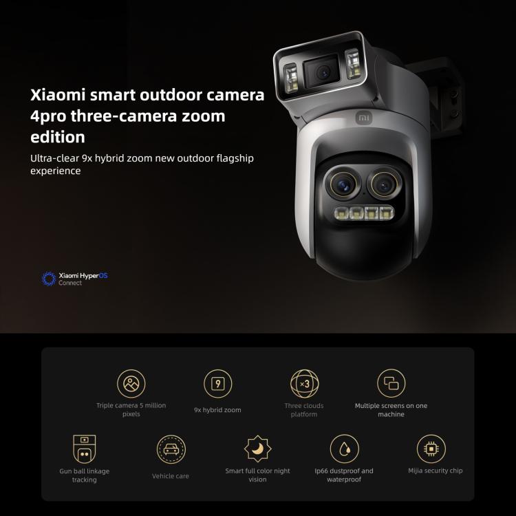 Cámara de seguridad Xiaomi Outdoor Camera 4 Pro original con 3 lentes, zoom 9X, 5MP, color completo, visión nocturna, alarma sonora y luminosa., Original Xiaomi Outdoor Camera 4 Pro