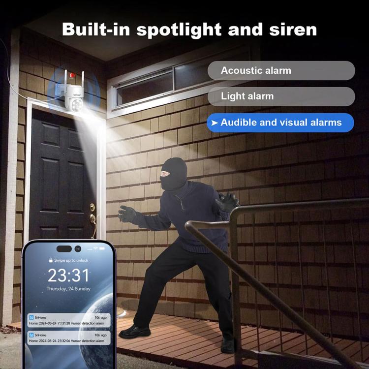 Sistema de cámara de seguridad inalámbrica SriHome DH005 de 4 MP y 2K con bajo consumo de energía y panel solar., DH005
