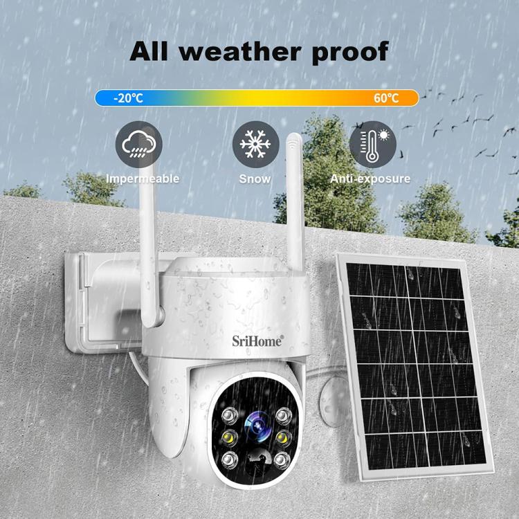 Sistema de cámara de seguridad inalámbrica SriHome DH005 de 4 MP y 2K con bajo consumo de energía y panel solar., DH005