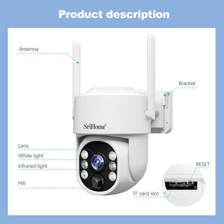 Sistema de cámara de seguridad inalámbrica SriHome DH005 de 4 MP y 2K con bajo consumo de energía y panel solar., DH005