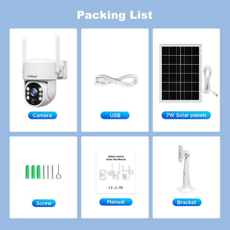 Sistema de cámara de seguridad inalámbrica SriHome DH005 de 4 MP y 2K con bajo consumo de energía y panel solar., DH005