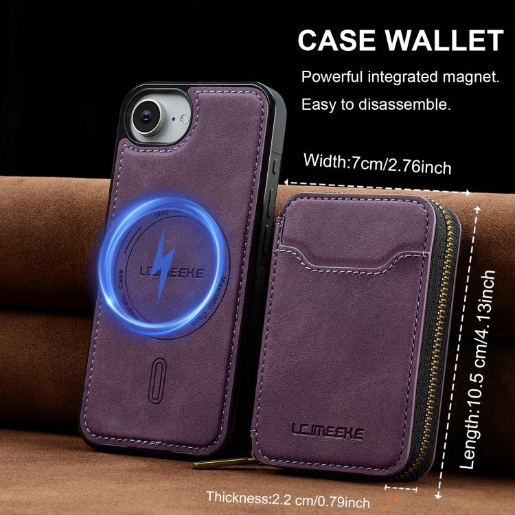LC.IMEEKE Serie L6 Tarjetero con cremallera Funda magnética para teléfono MagSafe, For iPhone 17e / 16e, For iPhone 17 Pro Max, For iPhone 17 Pro, For iPhone 17, For iPhone Air, For iPhone 16 Pro Max, For iPhone 15 Pro Max, For iPhone 15 Plus