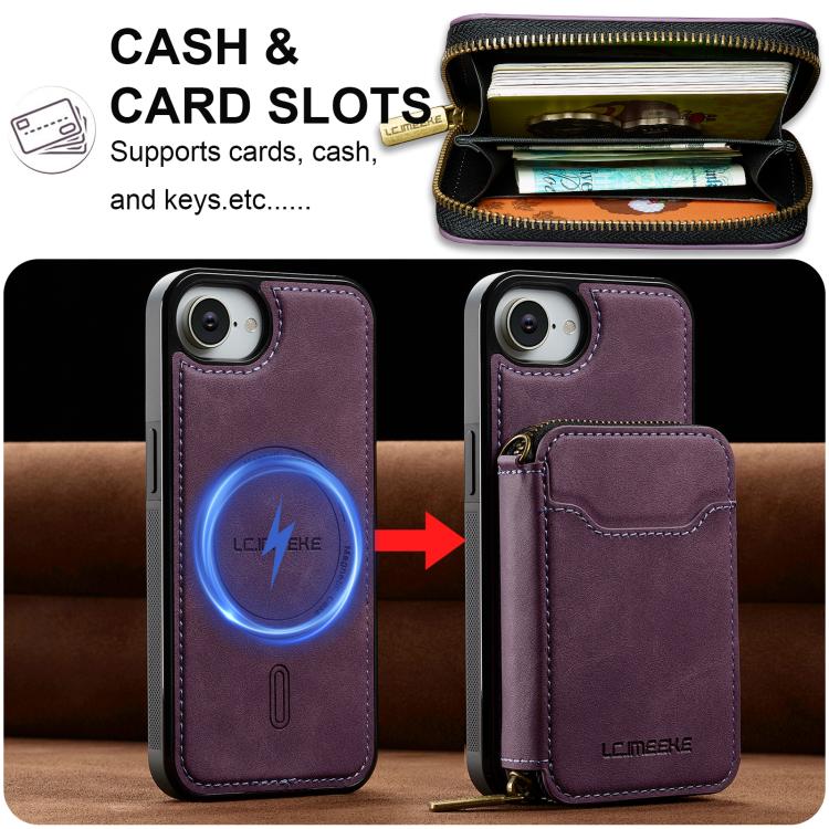 LC.IMEEKE Serie L6 Tarjetero con cremallera Funda magnética para teléfono MagSafe, For iPhone 17e / 16e, For iPhone 17 Pro Max, For iPhone 17 Pro, For iPhone 17, For iPhone Air, For iPhone 16 Pro Max, For iPhone 15 Pro Max, For iPhone 15 Plus