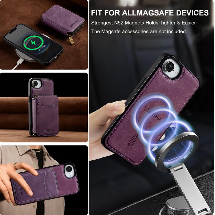 LC.IMEEKE Serie L6 Tarjetero con cremallera Funda magnética para teléfono MagSafe, For iPhone 17e / 16e, For iPhone 17 Pro Max, For iPhone 17 Pro, For iPhone 17, For iPhone Air, For iPhone 16 Pro Max, For iPhone 15 Pro Max, For iPhone 15 Plus