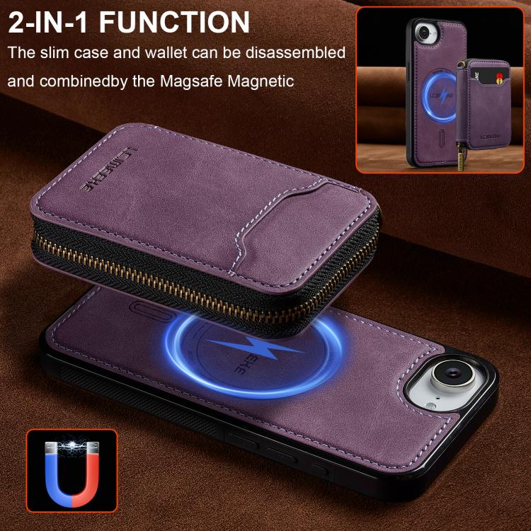 LC.IMEEKE Serie L6 Tarjetero con cremallera Funda magnética para teléfono MagSafe, For iPhone 17e / 16e, For iPhone 17 Pro Max, For iPhone 17 Pro, For iPhone 17, For iPhone Air, For iPhone 16 Pro Max, For iPhone 15 Pro Max, For iPhone 15 Plus