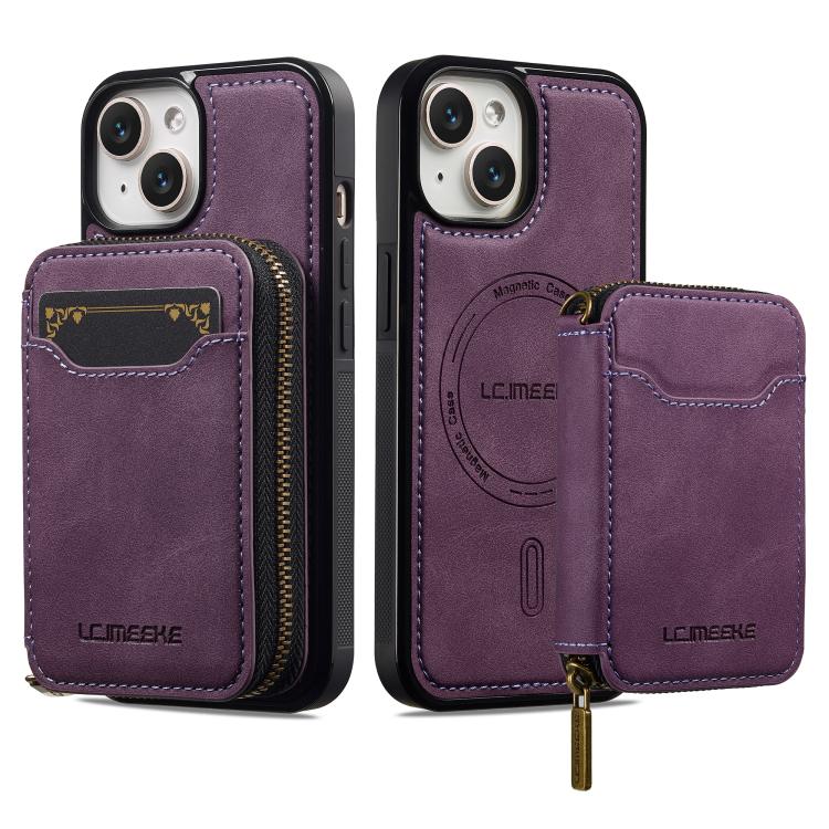 LC.IMEEKE Serie L6 Tarjetero con cremallera Funda magnética para teléfono MagSafe, For iPhone 15, For iPhone 14 Plus, For iPhone 14, For iPhone 13, For iPhone 13 mini, For iPhone 12 / 12 Pro, For iPhone 12 mini, For iPhone 11