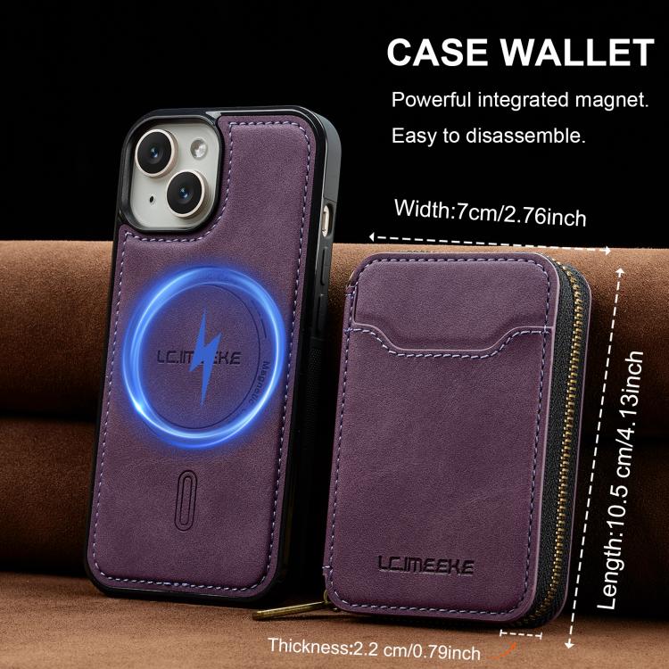 LC.IMEEKE Serie L6 Tarjetero con cremallera Funda magnética para teléfono MagSafe, For iPhone 15, For iPhone 14 Plus, For iPhone 14, For iPhone 13, For iPhone 13 mini, For iPhone 12 / 12 Pro, For iPhone 12 mini, For iPhone 11