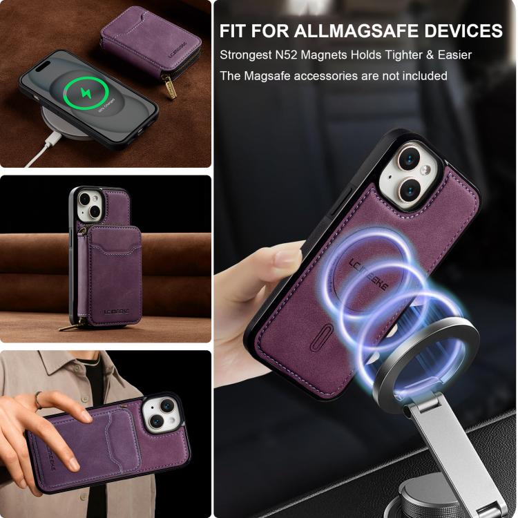 LC.IMEEKE Serie L6 Tarjetero con cremallera Funda magnética para teléfono MagSafe, For iPhone 15, For iPhone 14 Plus, For iPhone 14, For iPhone 13, For iPhone 13 mini, For iPhone 12 / 12 Pro, For iPhone 12 mini, For iPhone 11