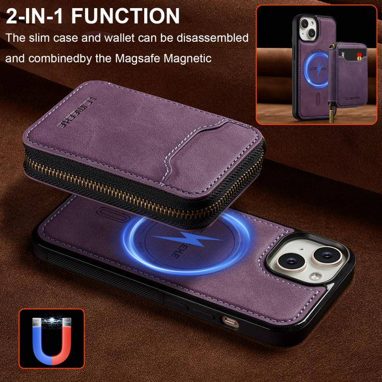 LC.IMEEKE Serie L6 Tarjetero con cremallera Funda magnética para teléfono MagSafe, For iPhone 15, For iPhone 14 Plus, For iPhone 14, For iPhone 13, For iPhone 13 mini, For iPhone 12 / 12 Pro, For iPhone 12 mini, For iPhone 11
