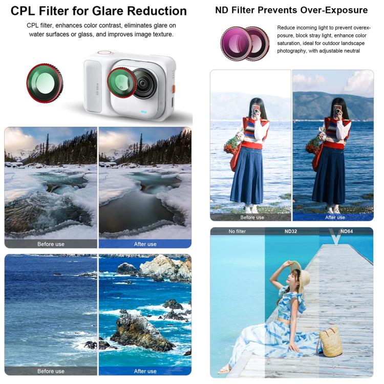 Filtro para lente de cámara Insta360 GO Ultra STARTRC, CPL, Black Mist 1/4, UV, ND32, 4 in 1 ND32/64 UV CPL