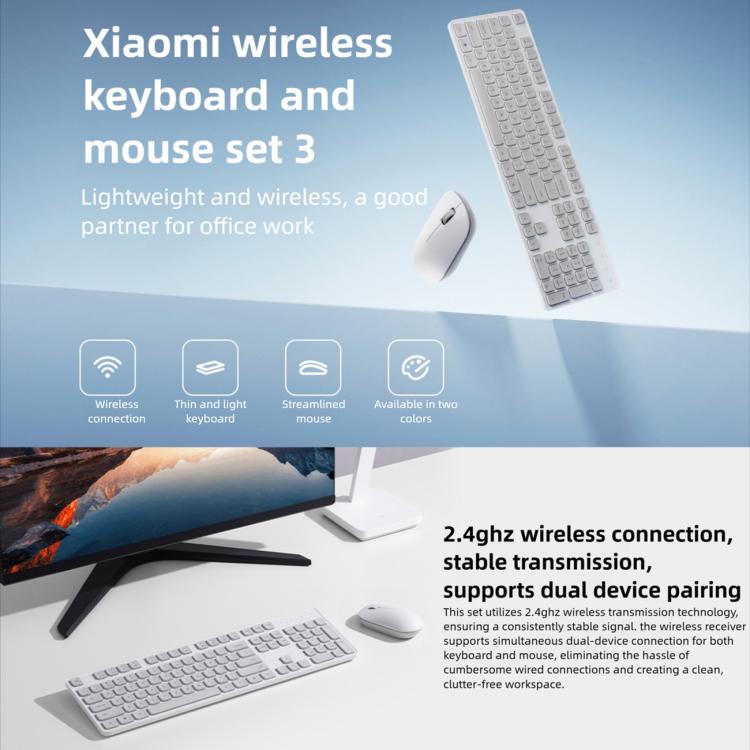 Conjunto original de teclado y ratón inalámbricos Xiaomi de 2,4 GHz (3 unidades), Gen3