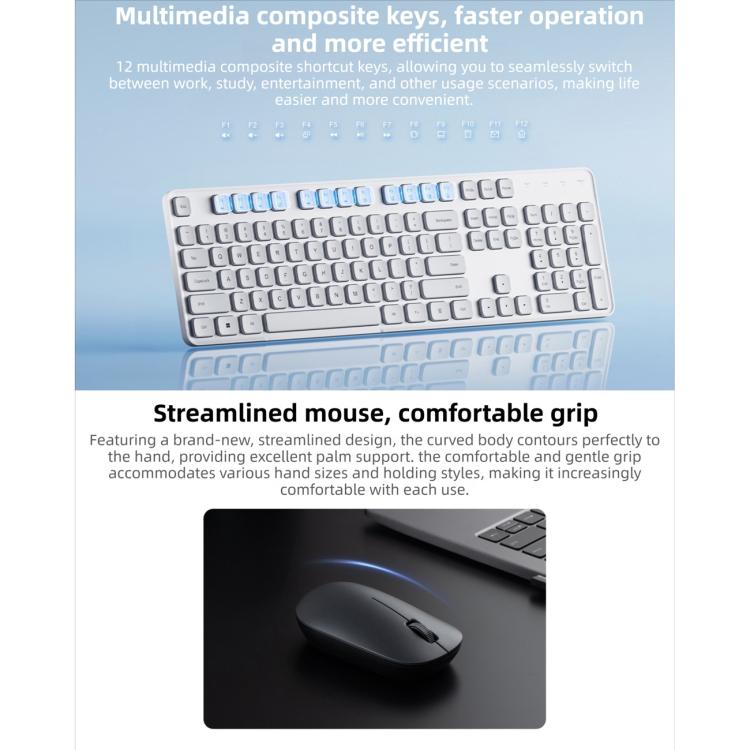 Conjunto original de teclado y ratón inalámbricos Xiaomi de 2,4 GHz (3 unidades), Gen3
