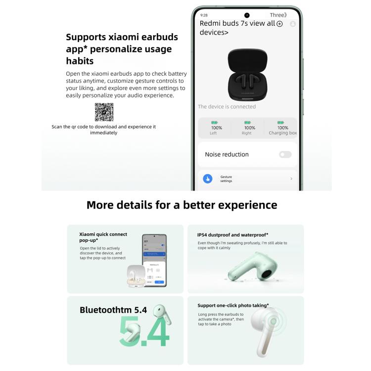 Auriculares Bluetooth originales Xiaomi Redmi Buds 7S con cancelación activa de ruido y semi-intraaurales