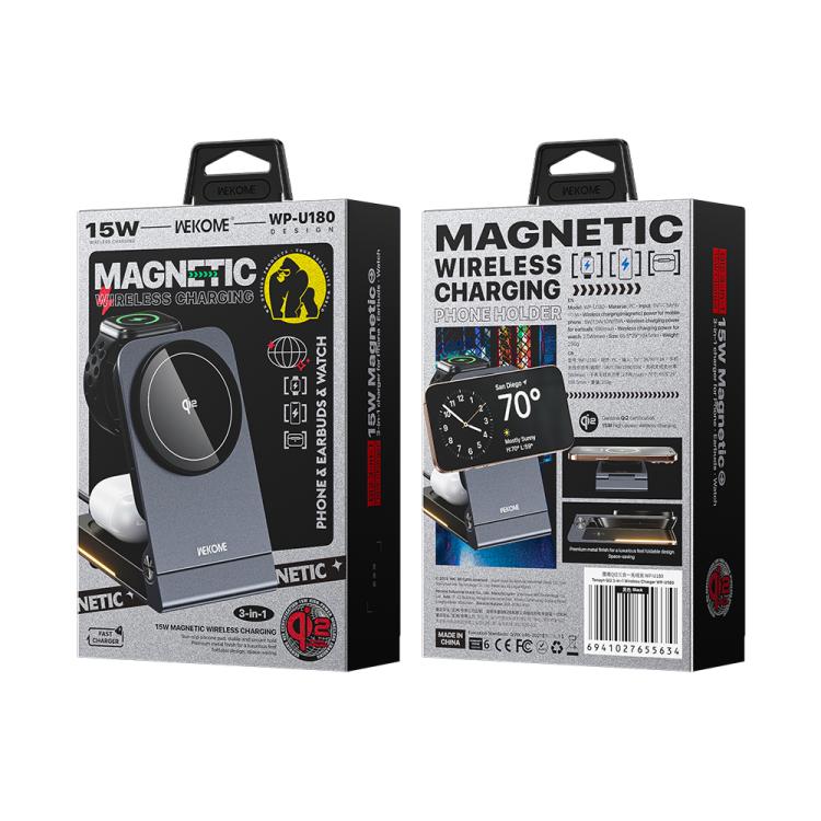 Cargador inalámbrico magnético 3 en 1 WK WP-U180 Tonayn Qi2 de 15 W, WP-U180