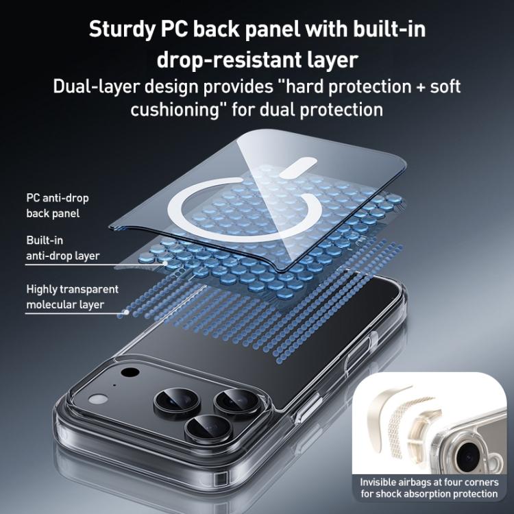 Funda para teléfono ZGA MagSafe con botones metálicos, transparente, híbrida de PC y TPU, For iPhone 17 Pro Max, For iPhone 17 Pro, For iPhone 17, For iPhone Air