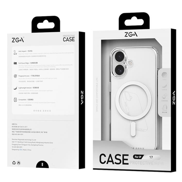 Funda para teléfono ZGA MagSafe con botones metálicos, transparente, híbrida de PC y TPU, For iPhone 17 Pro Max, For iPhone 17 Pro, For iPhone 17, For iPhone Air