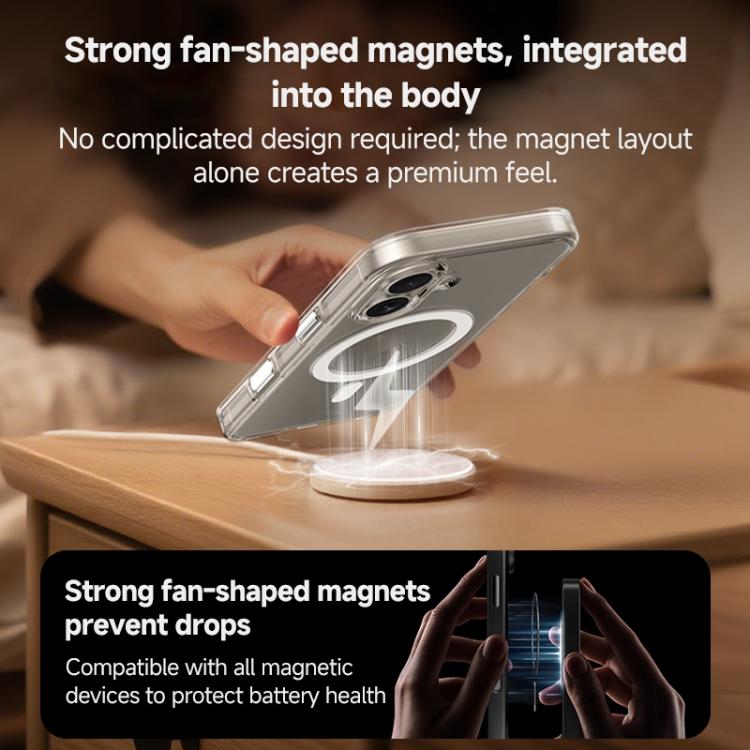 Funda para teléfono ZGA MagSafe Metal AI Buttons transparente híbrida de PC y TPU, For iPhone 17 Pro Max, For iPhone 17 Pro, For iPhone 17, For iPhone Air